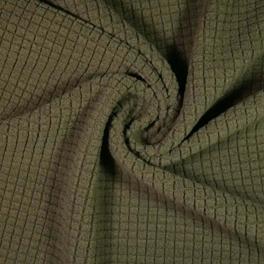 China Fabric for Jackets Fleece Knit Fabric Polyester Spandex dark green color buy from China wholesaler bulk order at wholesale price free worldwide shipping Alibaba