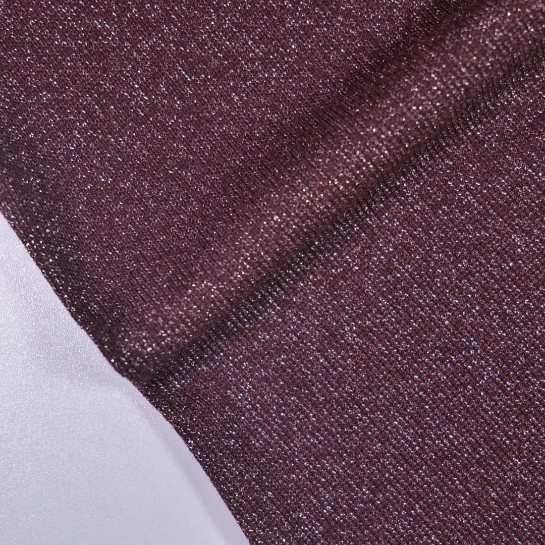 China Fabric for T-Shirt,Long Sleeve Base Layer Top Rib Knit Fabric Polyester Rayon Nylon Elastane Lurex dark  Purple color buy from China wholesaler bulk order at wholesale price free worldwide shipping Alibaba