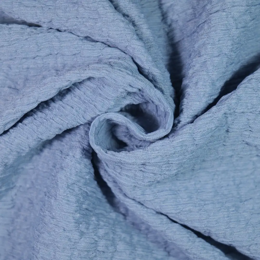 China Fabric for T-Shirt,Ruffle Shirt Dress,Strap Midi Dress,Tank Wrap Midi Dress Crepe Knit Fabric Polyester Elastane BLUE color buy from China wholesaler bulk order at wholesale price free worldwide shipping Alibaba