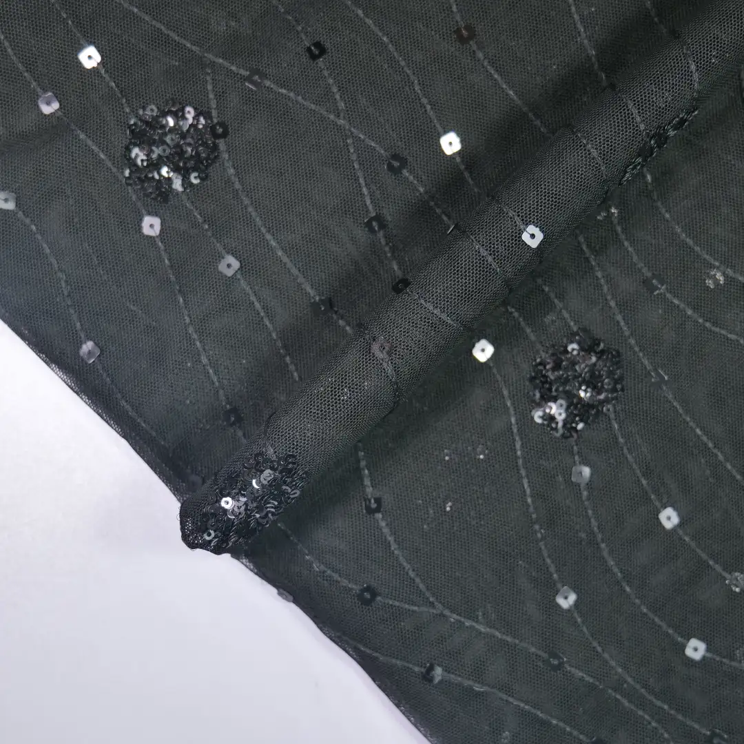 China Fabric for Skirt,Interlining Poly Mesh schiffli Knit Fabric Polyester Elastane black color buy from China wholesaler bulk order at wholesale price free worldwide shipping Alibaba