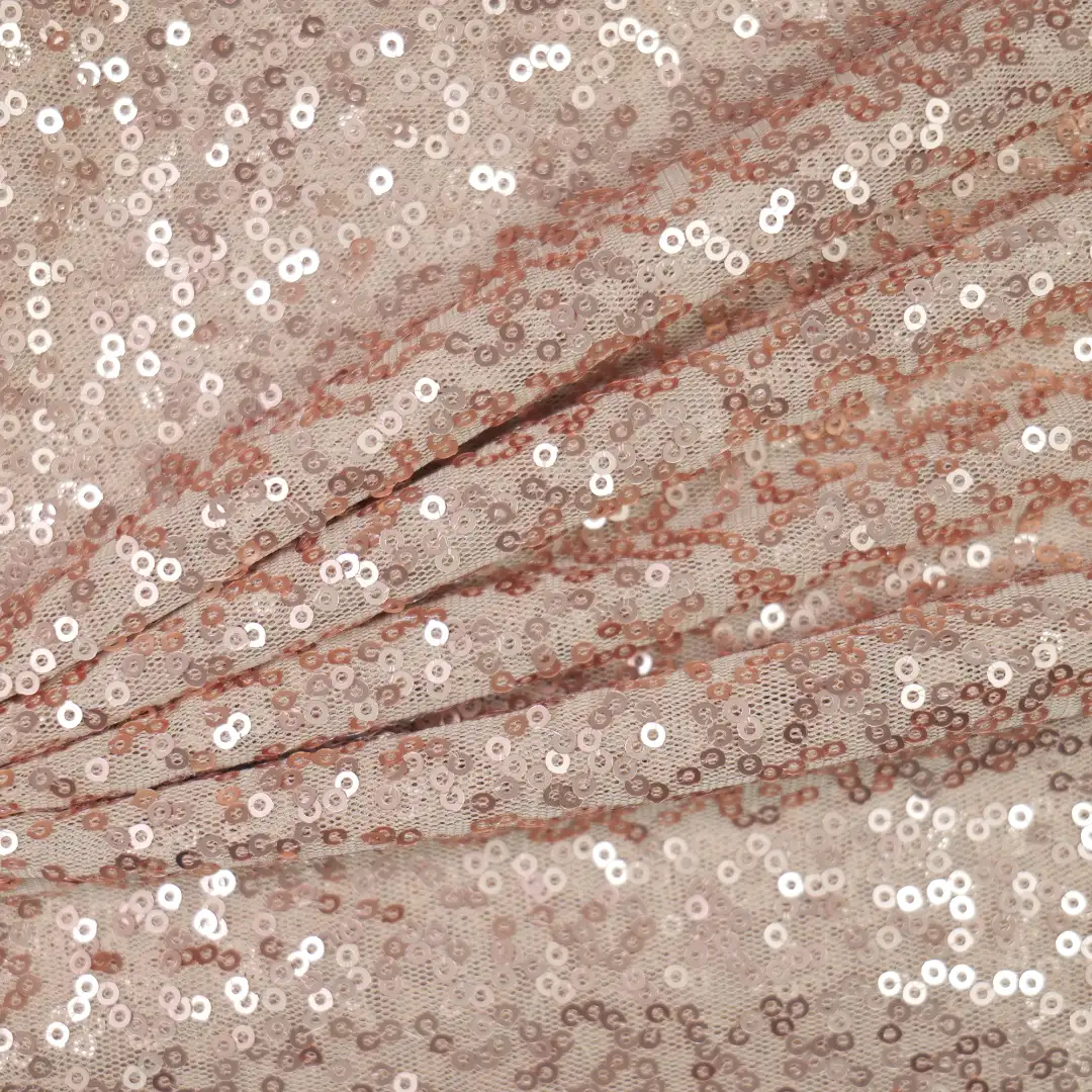 China Fabric for Skirt Sequined Mesh Fabric Knit Fabric Polyester BEIGE color buy from China wholesaler bulk order at wholesale price free worldwide shipping Alibaba