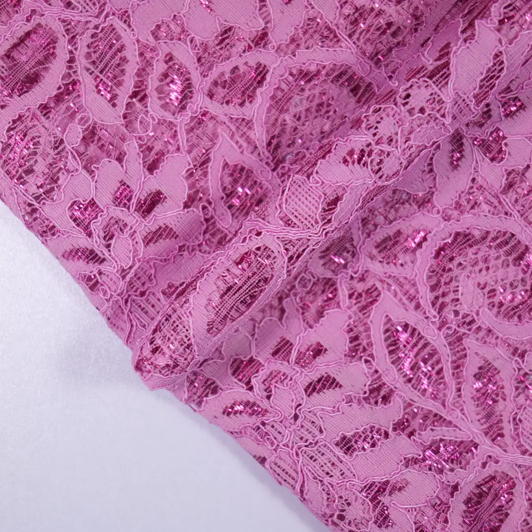 China Fabric for Kids Drop Shoulder Sleeve Pleated Lace Coat,Kids Lace Trim Dress,Lace-Up V-Neck Crop Top,Ladies Pleated Lace Shorts Lace Knit Fabric Nylon Rayon pink color buy from China wholesaler bulk order at wholesale price free worldwide shipping Alibaba