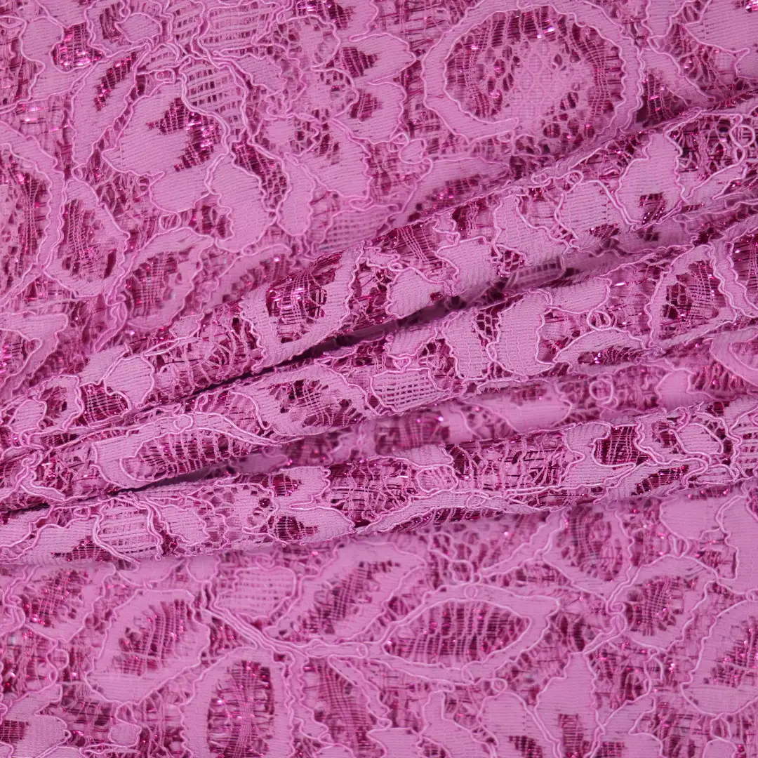 China Fabric for Kids Drop Shoulder Sleeve Pleated Lace Coat,Kids Lace Trim Dress,Lace-Up V-Neck Crop Top,Ladies Pleated Lace Shorts Lace Knit Fabric Nylon Rayon pink color buy from China wholesaler bulk order at wholesale price free worldwide shipping Alibaba