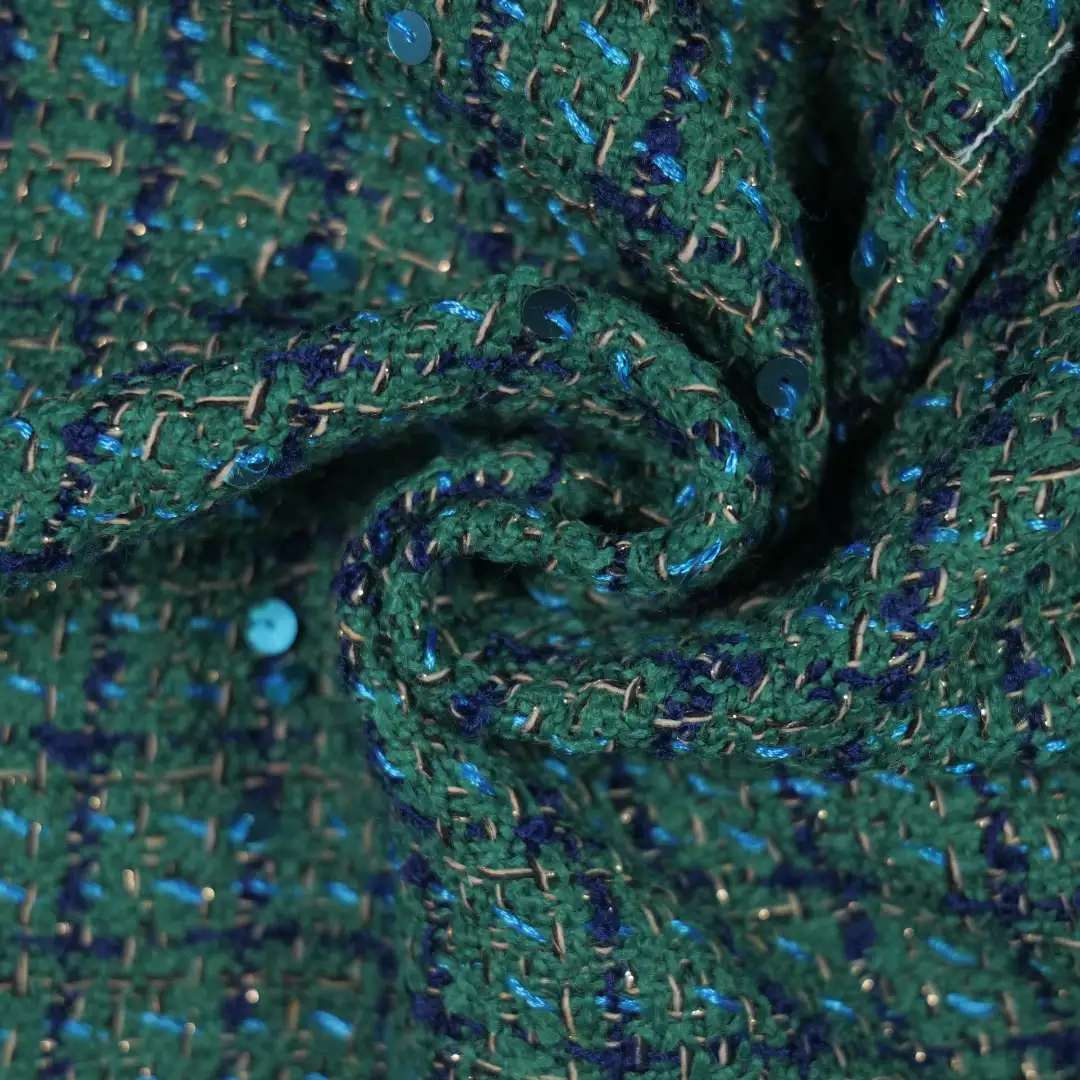 China Fabric for Jackets,Skirt,Trench Coat Chanel-Style Fabric Woolen Polyester green color buy from China wholesaler bulk order at wholesale price free worldwide shipping Alibaba