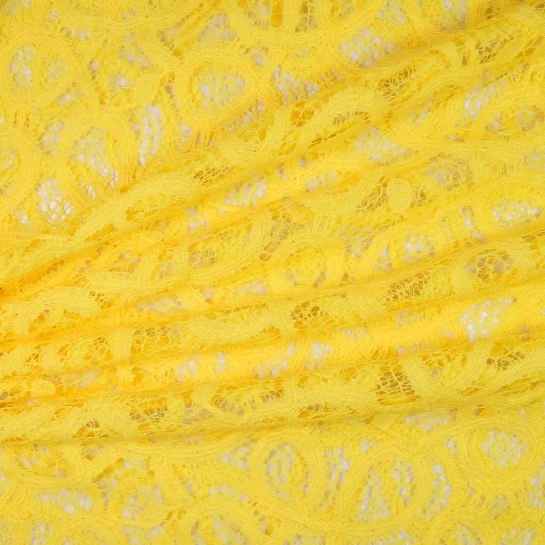 China Fabric for Gathered Strappy Mini Dress,Backless Beach Dress,Strap Midi Dress Lace Knit Fabric Nylon Spandex yellow color buy from China wholesaler bulk order at wholesale price free worldwide shipping Alibaba