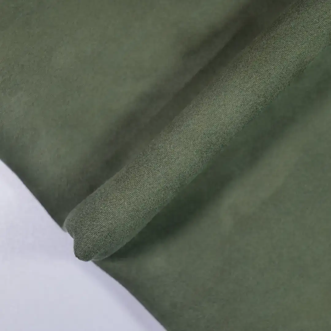 China Fabric for Jackets,Trench Coat,Overcoat,Open Waistcoat Suede Knit Fabric Polyester Elastane Military green color buy from China wholesaler bulk order at wholesale price free worldwide shipping Alibaba