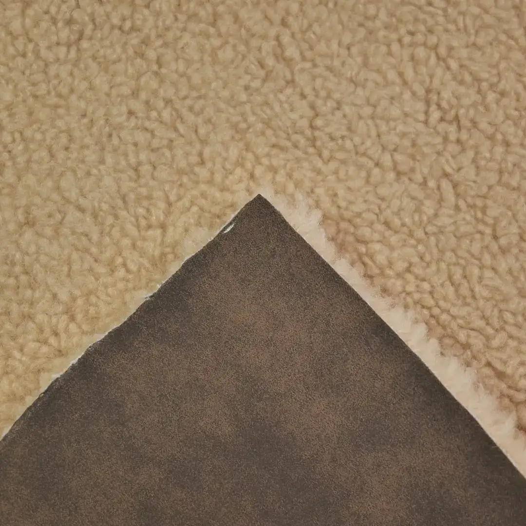 China Fabric for Jackets,Overcoat,Waist coat,Open Waistcoat PU bonded sherpa Synthetic Woven Fabric Polyurethane (PU) brown color buy from China wholesaler bulk order at wholesale price free worldwide shipping Alibaba