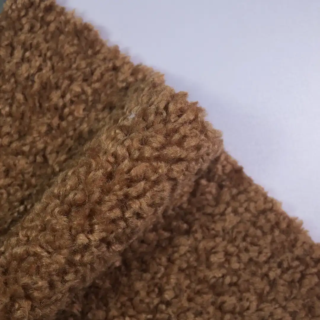 China Fabric for Jackets,Rain Coat,Open Waistcoat PU bonded sherpa Synthetic Woven Fabric Polyurethane (PU) brown color buy from China wholesaler bulk order at wholesale price free worldwide shipping Alibaba