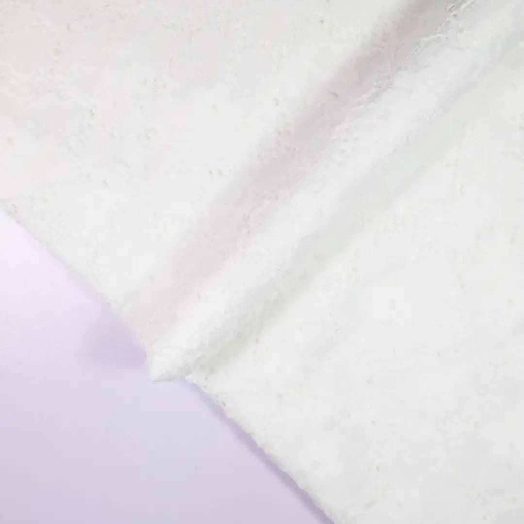 China Fabric for Shirt,Skirt,Puff Sleeve Ruched Dress Lace Knit Fabric Polyester Spandex white color buy from China wholesaler bulk order at wholesale price free worldwide shipping Alibaba