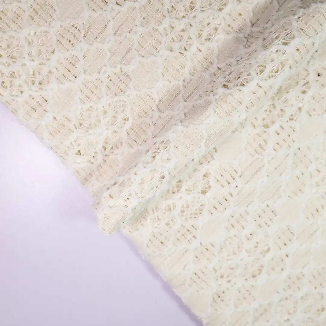 China Fabric for Skirt,Hoodie,Sleeveless Corset Midi Dress Lace Knit Fabric Polyester Cotton rice color buy from China wholesaler bulk order at wholesale price free worldwide shipping Alibaba