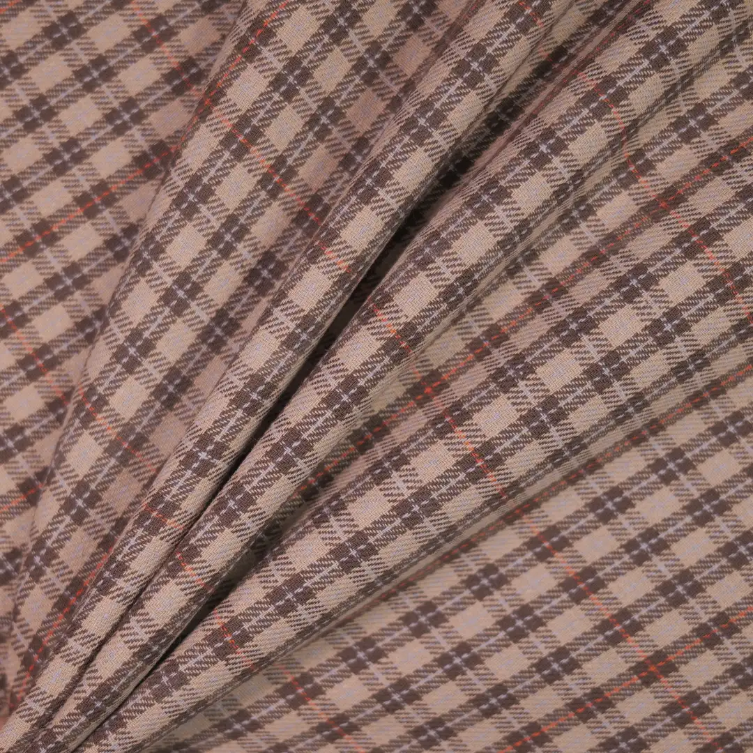 China Fabric for Shirt,Casual Long Sleeve Crop Shirt,Cropped V-Neck Shirt Yarn Dyed Check Natural Woven Fabric Cotton grey-brown color buy from China wholesaler bulk order at wholesale price free worldwide shipping Alibaba