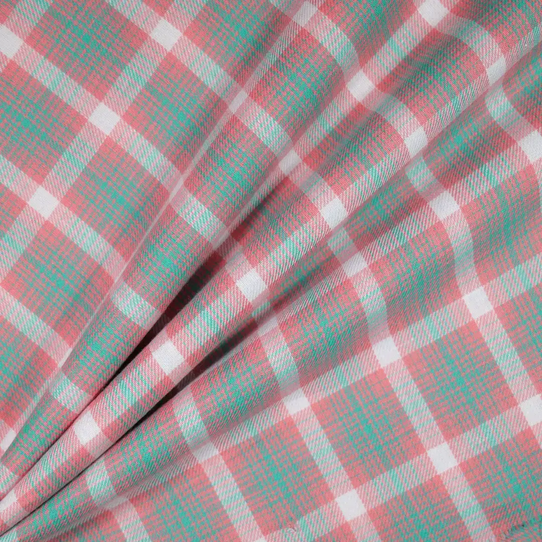 China Fabric for Shirt,Womens Slim Fit Shirt,Womens Stand Collar Shirt Yarn Dyed Check Natural Woven Fabric Cotton cyan pink color buy from China wholesaler bulk order at wholesale price free worldwide shipping Alibaba