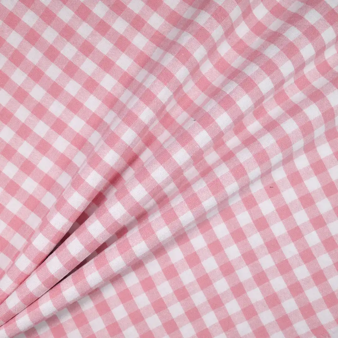 China Fabric for Shirt,Casual Long Sleeve Crop Shirt,Cropped V-Neck Shirt Yarn Dyed Check Natural Woven Fabric Cotton pink white color buy from China wholesaler bulk order at wholesale price free worldwide shipping Alibaba
