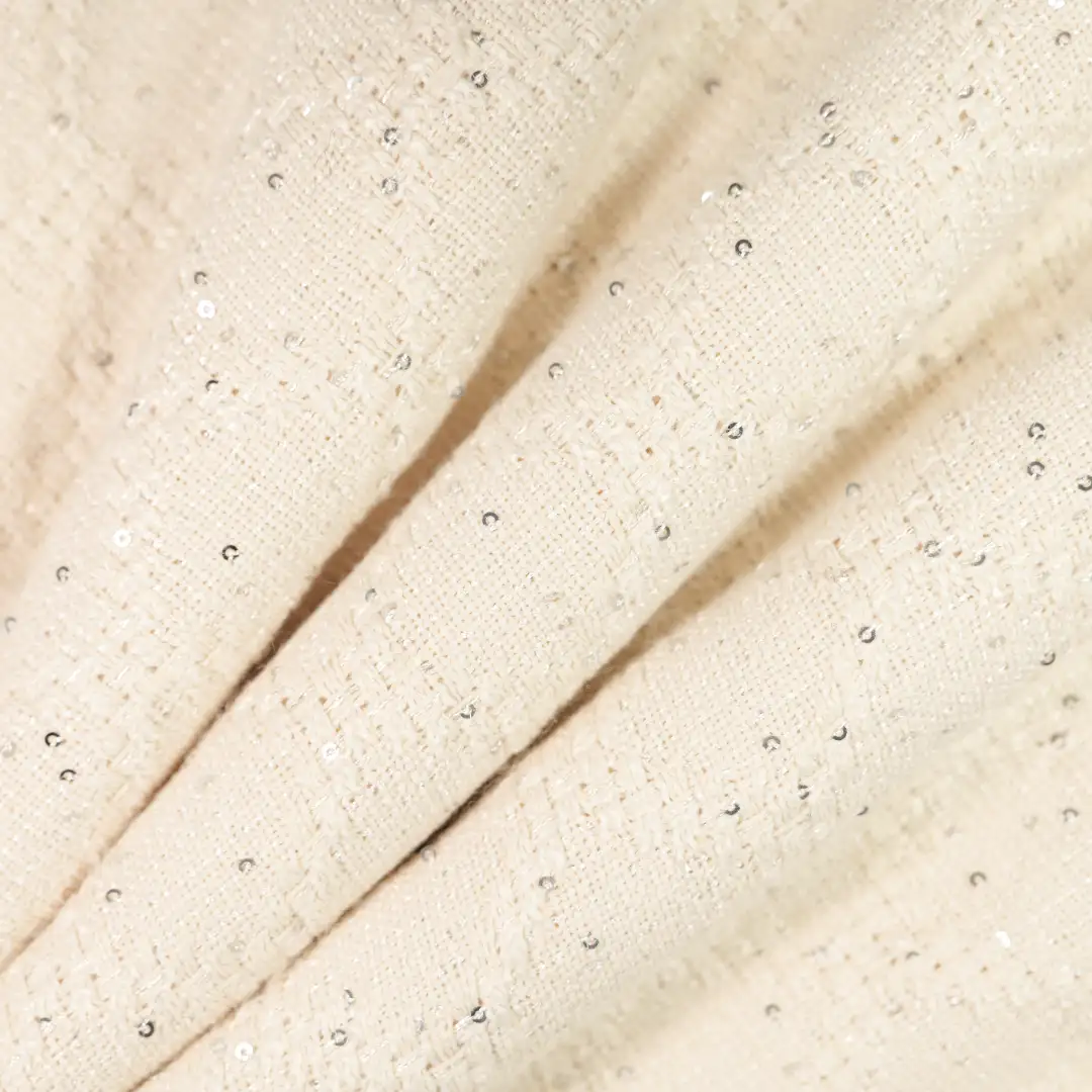 China Fabric for T-Shirt,Skirt,Long Sleeve Base Layer Top,Womens Crew-Neck Layer Top Chanel-Style Fabric Woolen Polyester Linen WHITE color buy from China wholesaler bulk order at wholesale price free worldwide shipping Alibaba