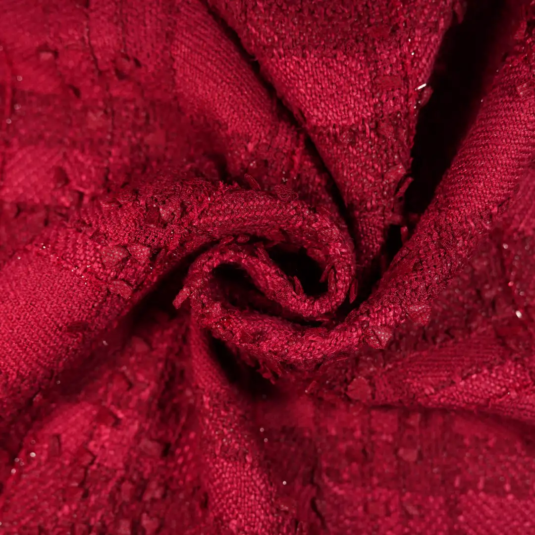 China Fabric for Skirt,Dresses (Cardigan Open) (Sweater),Dresses (Cardigan Button) (Sweater) Chanel-Style Fabric Woolen Polyester RED color buy from China wholesaler bulk order at wholesale price free worldwide shipping Alibaba