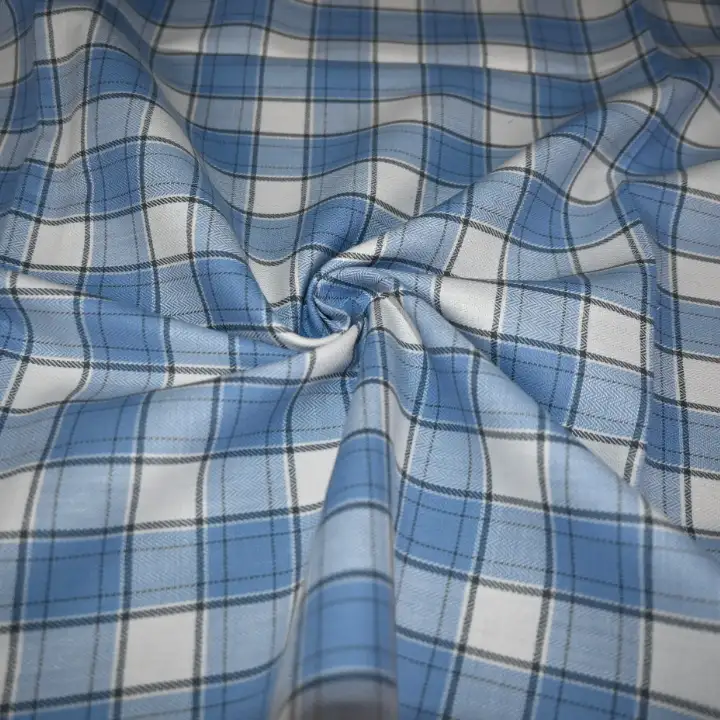 India Fabric for Shirt Cotton Plain Natural Woven Fabric COTTON LYCRA Blue white check color buy from India wholesaler bulk order at wholesale price free worldwide shipping Alibaba