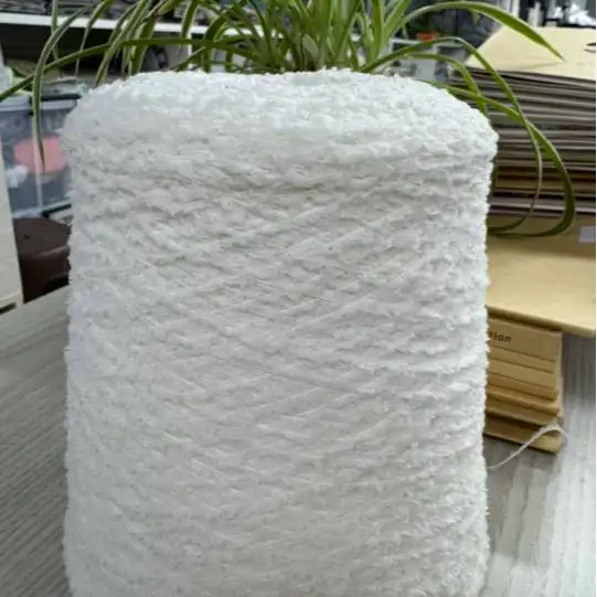 China Yarn for Open Cardigan (Sweater),Full-Zipper Cardigan (Sweater),Half-Zipper Cardigan (Sweater),Shirt Long Sleeve Button (Sweater) Teddy Yarn Fancy Yarn Recycled Polyester Polyester white color buy from China wholesaler bulk order at wholesale price free worldwide shipping Alibaba
