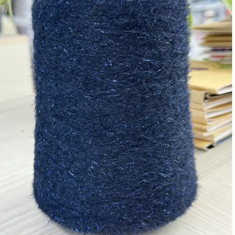 China Yarn for Ladies Vest (Sweater),Men’s Vest (Sweater),Open Cardigan (Sweater),Half-Zipper Cardigan (Sweater),Crew Neck Pullover (Sweater),Crop Top Pullover (Sweater) Cat Feather Yarn Fancy Yarn Nylon Polyester Lurex Navy color buy from China wholesaler bulk order at wholesale price free worldwide shipping Alibaba