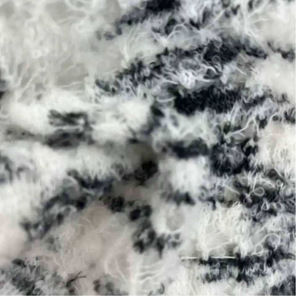 China Yarn for Ladies Vest (Sweater),U-Neck Cardigan (Sweater),Kids Ruffled Edge Jumper (Sweater) Boucle Yarn Fancy Yarn Polyester Nylon Acrylic Wool White+BLACK color buy from China wholesaler bulk order at wholesale price free worldwide shipping Alibaba