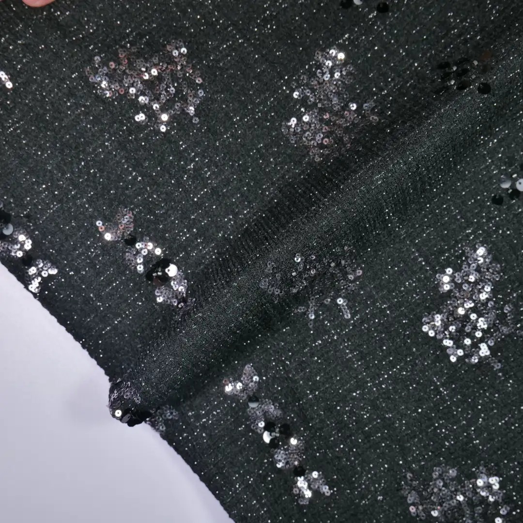 China Fabric for Shirt,Skirt,Kids Puff Sleeve Tier Dress Chanel-Style Fabric Woolen Wool Polyester Lurex Spandex Black color buy from China wholesaler bulk order at wholesale price free worldwide shipping Alibaba