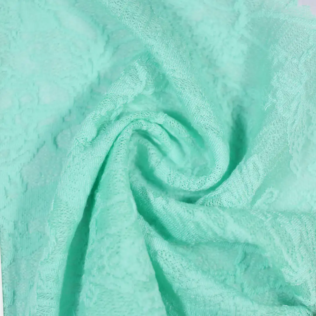 China Fabric for Skirt,Backless Beach Dress Lace Knit Fabric Polyester Nylon cyan color buy from China wholesaler bulk order at wholesale price free worldwide shipping Alibaba