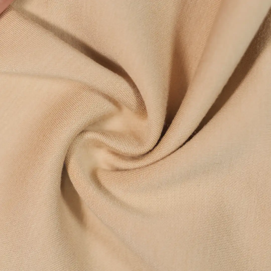 China Fabric for Loungewear Interlock Knit Fabric Rayon Polyester Spandex Khaki color buy from China wholesaler bulk order at wholesale price free worldwide shipping Alibaba