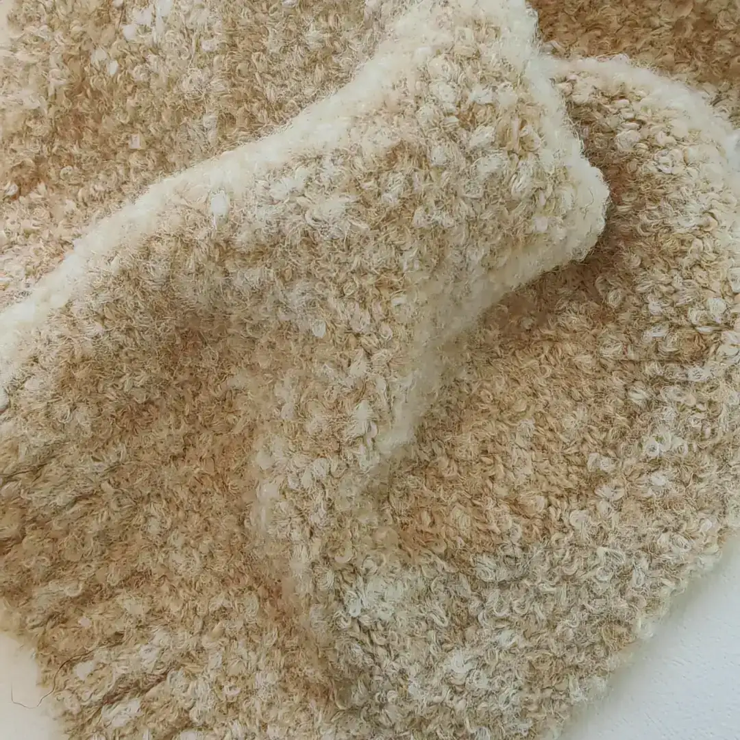 China Yarn for Ladies Vest (Sweater),Men’s Vest (Sweater),Open Cardigan (Sweater),Full-Zipper Cardigan (Sweater) Boucle Yarn Fancy Yarn Recycled Polyester Polyester Cotton Wool Elastane BEIGE MELANGE color buy from China wholesaler bulk order at wholesale price free worldwide shipping Alibaba