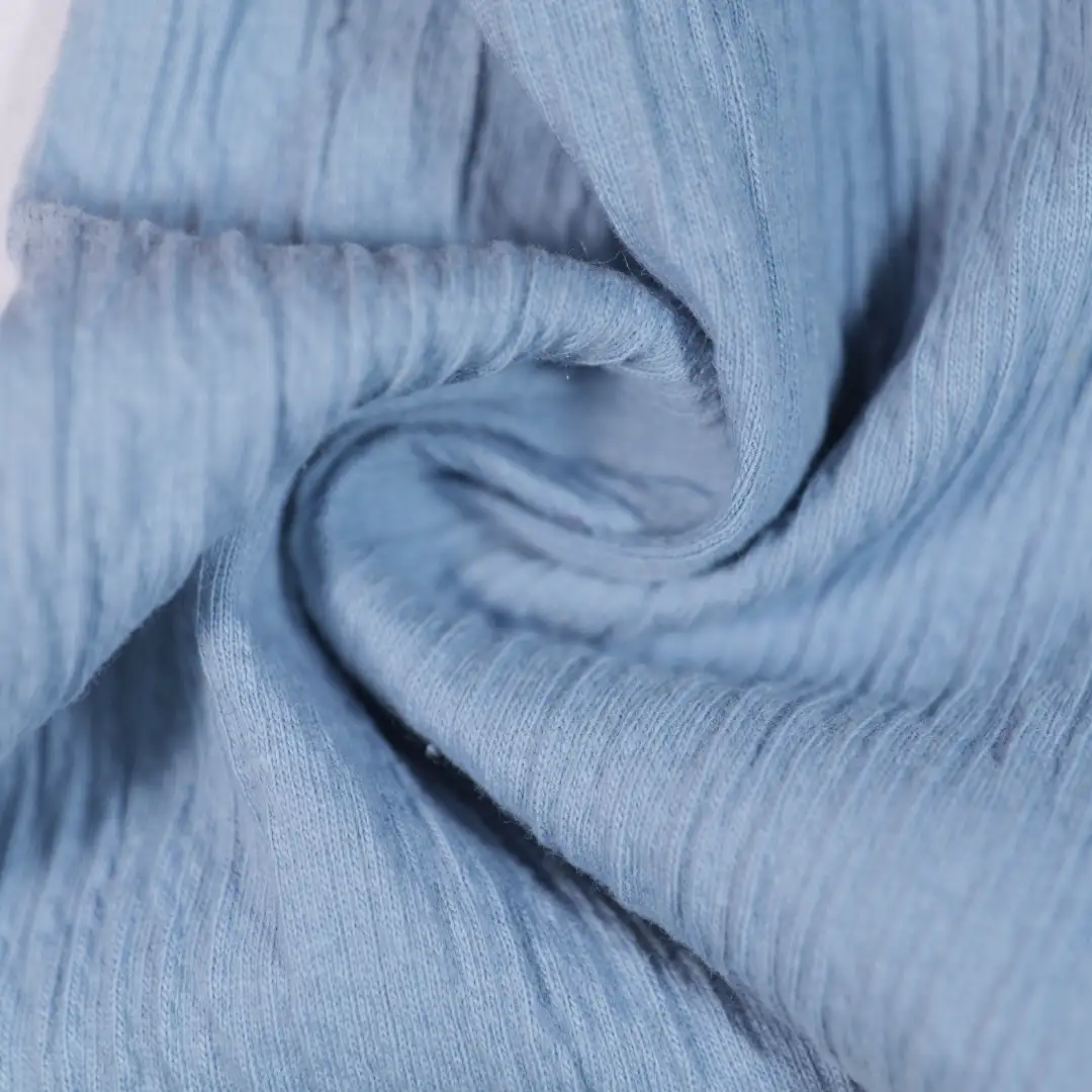 China Fabric for Loungewear Crepe Knit Fabric Cotton Polyester Spandex blue color buy from China wholesaler bulk order at wholesale price free worldwide shipping Alibaba