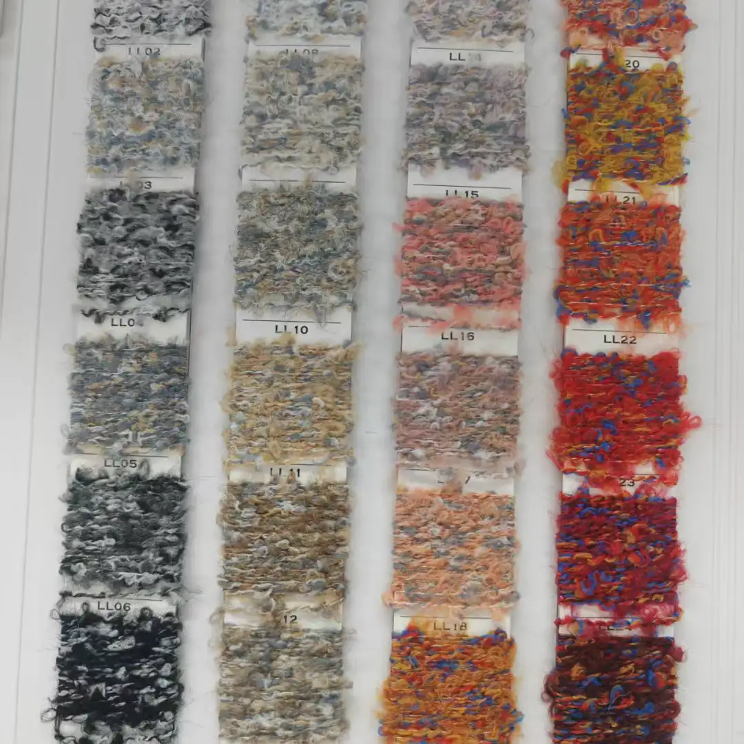 China Yarn for Open Cardigan (Sweater),Full-Zipper Cardigan (Sweater),Half-Zipper Cardigan (Sweater) Boucle Yarn Fancy Yarn Polyester Recycled Polyester Acrylic Wool Spandex Gray color buy from China wholesaler bulk order at wholesale price free worldwide shipping Alibaba