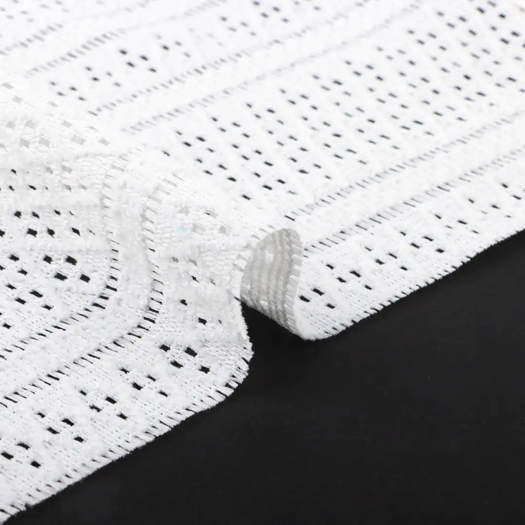 China Fabric for Ladies Vest (Sweater) Lace Knit Fabric Polyester Spandex white color buy from China wholesaler bulk order at wholesale price free worldwide shipping Alibaba