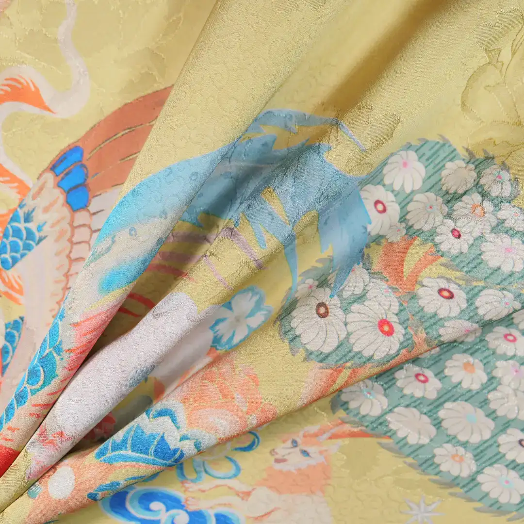 China Fabric for Skirt,Cropped V-Neck Shirt Jacquard Synthetic Woven Fabric Viscose yellow color buy from China wholesaler bulk order at wholesale price free worldwide shipping Alibaba