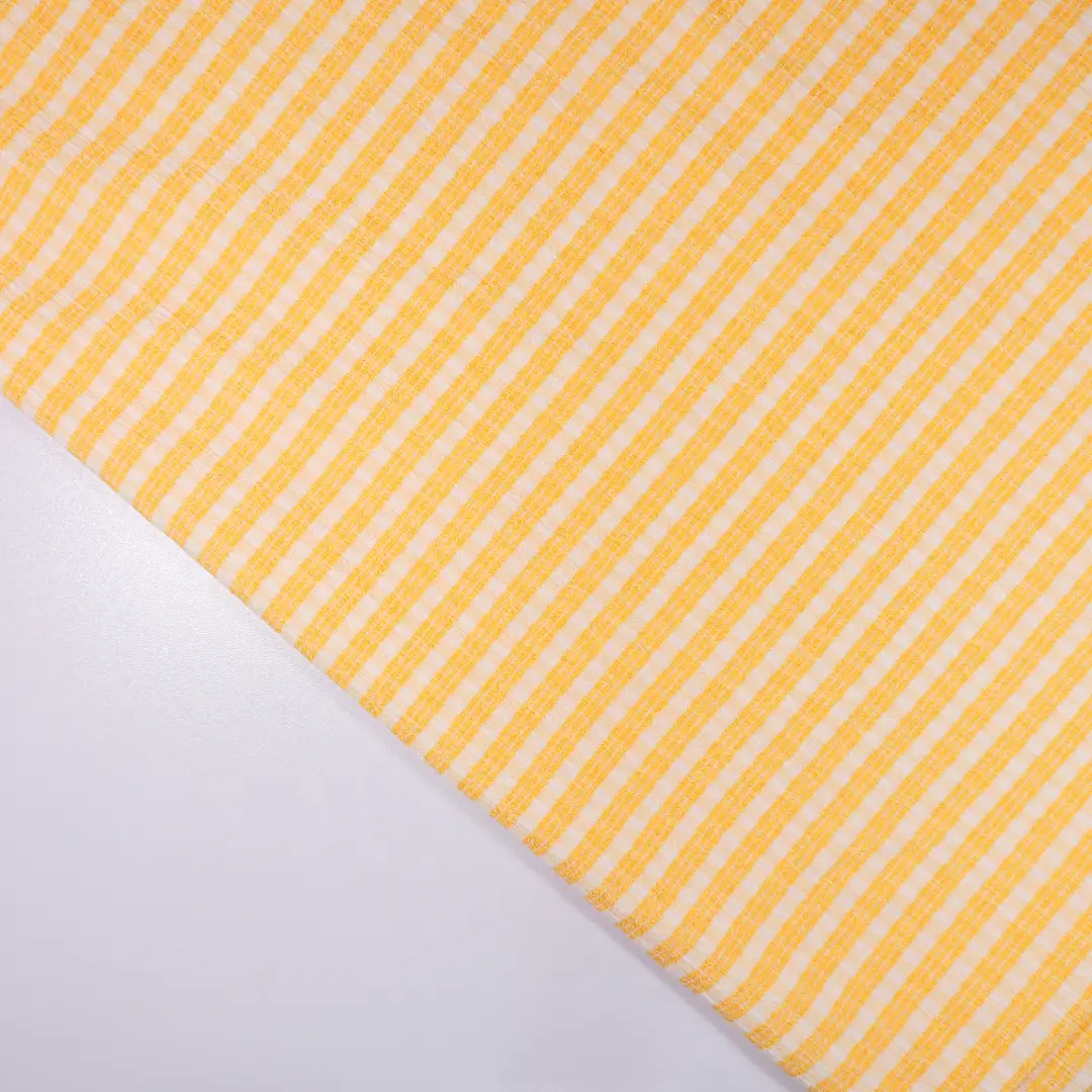 China Fabric for Shirt,Skirt,Puff Sleeve Ruched Dress,Puffball Strappy Dress Yarn-dyed fabric Knit Fabric Spandex Polyester yellow color buy from China wholesaler bulk order at wholesale price free worldwide shipping Alibaba
