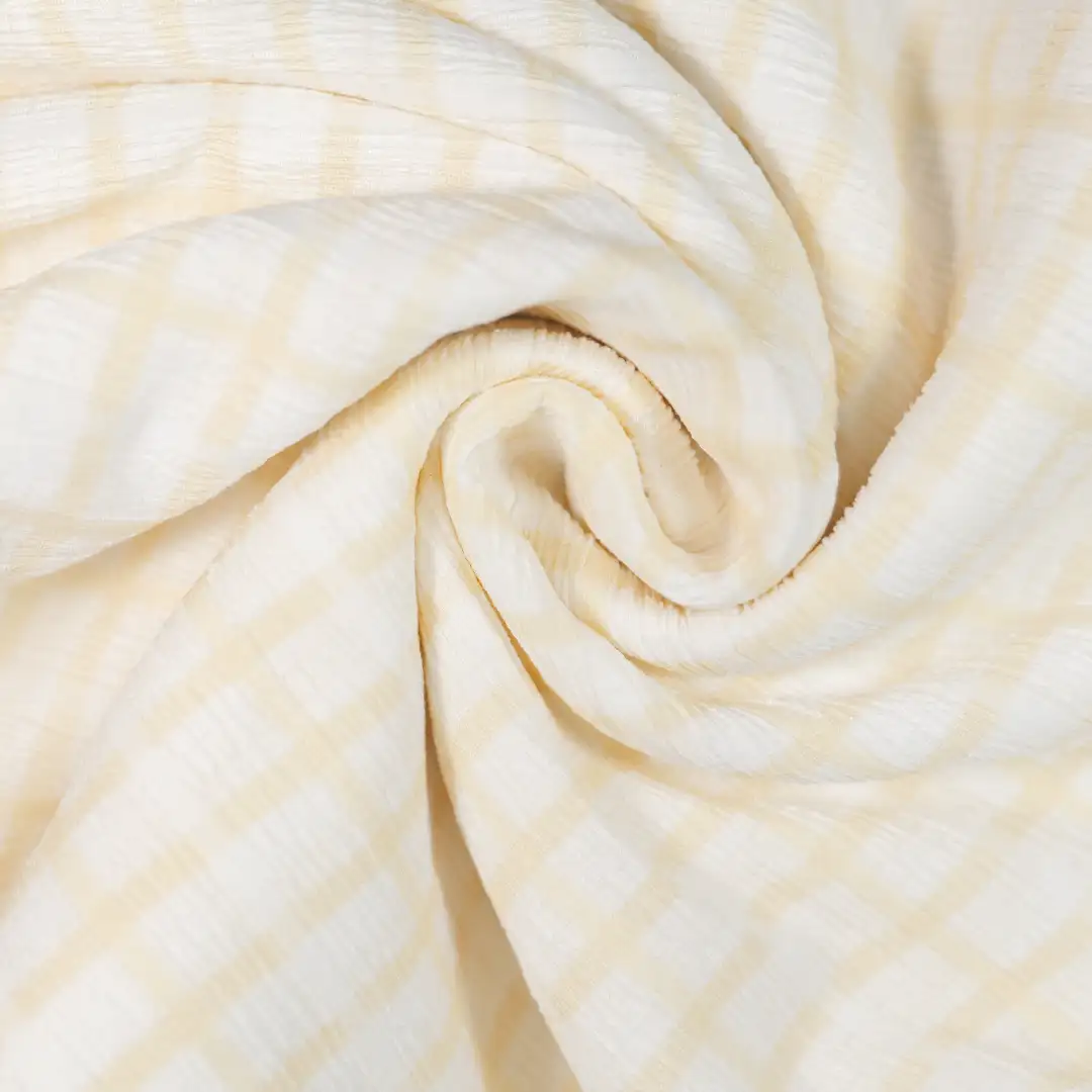 China Fabric for Shirt,Sweatshirt,Over Shirt,Girls Cross Pinafore Dress,Girls Front-Split Pleated Dress Yarn-dyed fabric Knit Fabric Polyester Spandex light yellow color buy from China wholesaler bulk order at wholesale price free worldwide shipping Alibaba