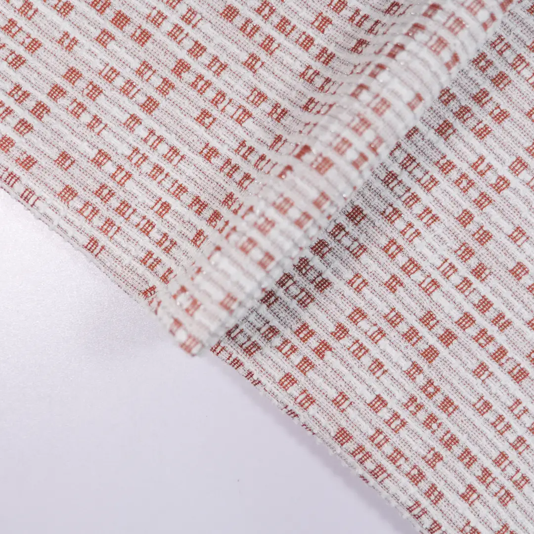 China Fabric for Skirt,Suit,Uniform,Kids Puff Sleeve Tier Dress,Womens Belted Balloon Skirt Jacquard Knit Fabric Polyester Lurex Spandex pink color buy from China wholesaler bulk order at wholesale price free worldwide shipping Alibaba