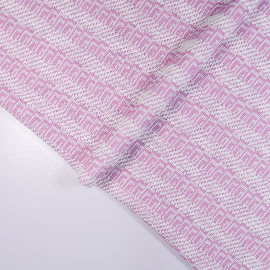 China Fabric for Skirt,Hoodie,Womens Adjustable Strap Midi Pinafore Dress,Womens Asymmetrical Ruffled Skirt,Womens Belted Balloon Skirt Yarn-dyed fabric Knit Fabric Polyester Spandex Lurex pink color buy from China wholesaler bulk order at wholesale price free worldwide shipping Alibaba