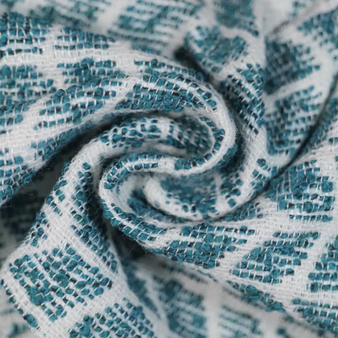 China Fabric for Jackets,Skirt Chanel-Style Fabric Woolen Polyester cyan color buy from China wholesaler bulk order at wholesale price free worldwide shipping Alibaba