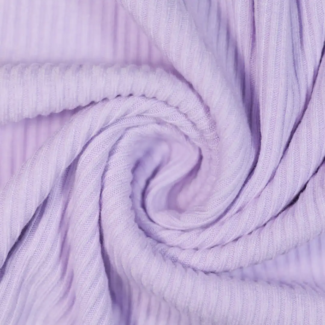 China Fabric for T-Shirt,Skirt,Wide Leg Trousers,Pieced Rib Half-Zip Hoodie Rib Knit Fabric Rayon Polyester Nylon Spandex Violet color buy from China wholesaler bulk order at wholesale price free worldwide shipping Alibaba