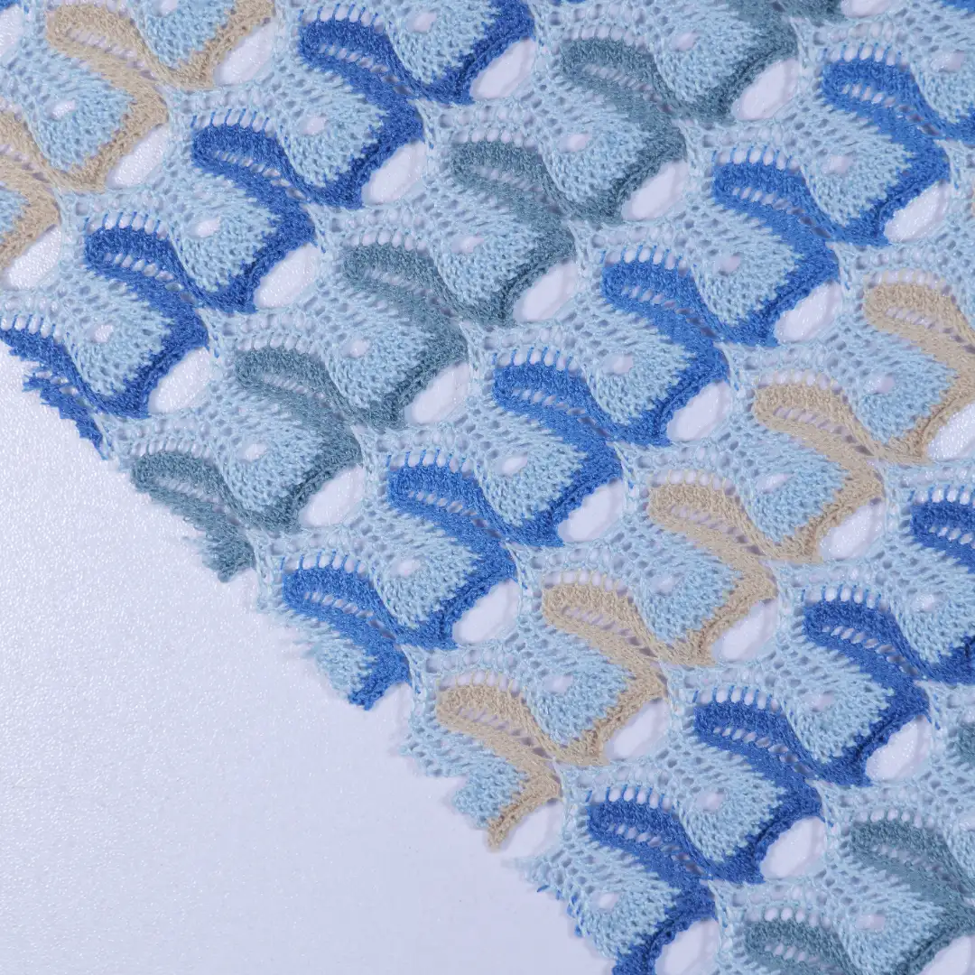 China Fabric for T-Shirt Lace Knit Fabric Polyester blue color buy from China wholesaler bulk order at wholesale price free worldwide shipping Alibaba