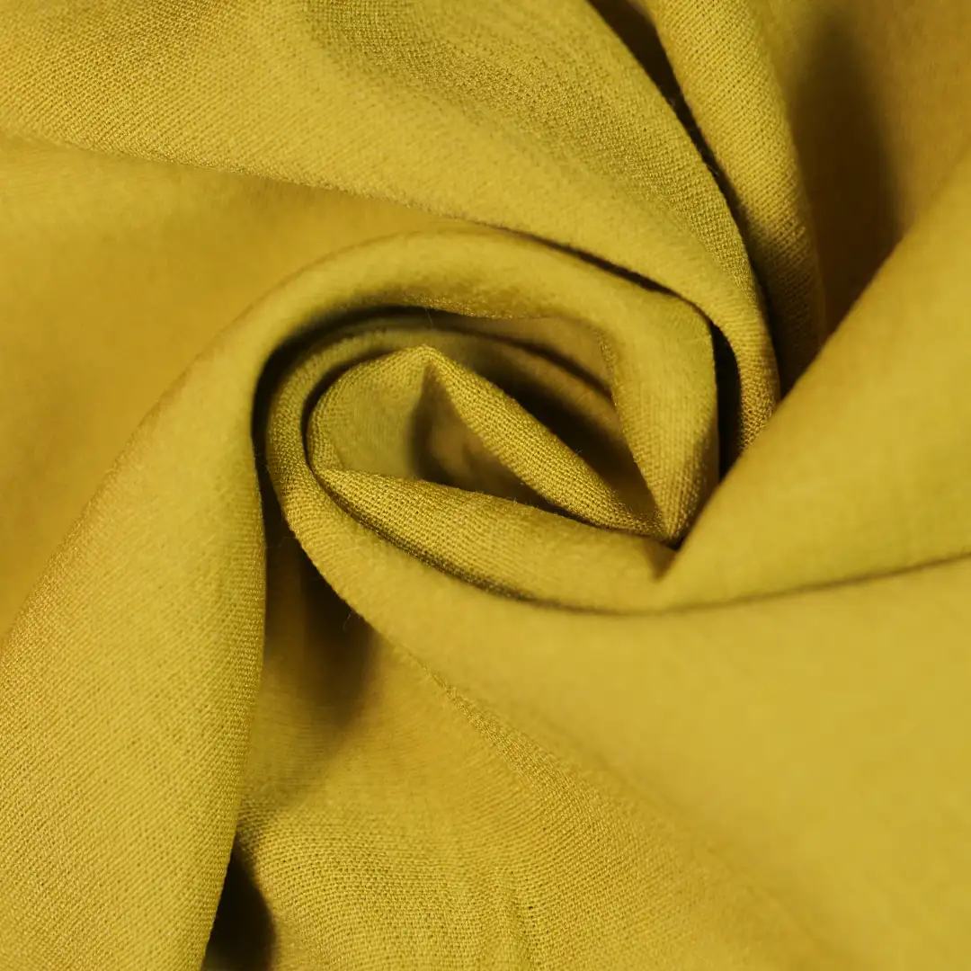China Fabric for Shirt,Skirt,Gathered Strappy Mini Dress,Kids Overalls Dress Cotton Plain Natural Woven Fabric Polyester Rayon Flax yellow color buy from China wholesaler bulk order at wholesale price free worldwide shipping Alibaba