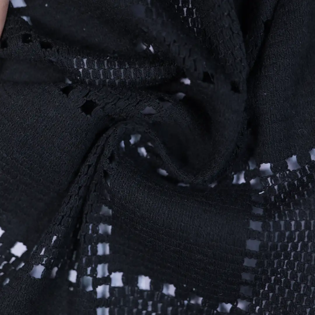 China Fabric for T-Shirt,Polo Shirt,Blouse Lace Knit Fabric Polyester Cotton black color buy from China wholesaler bulk order at wholesale price free worldwide shipping Alibaba