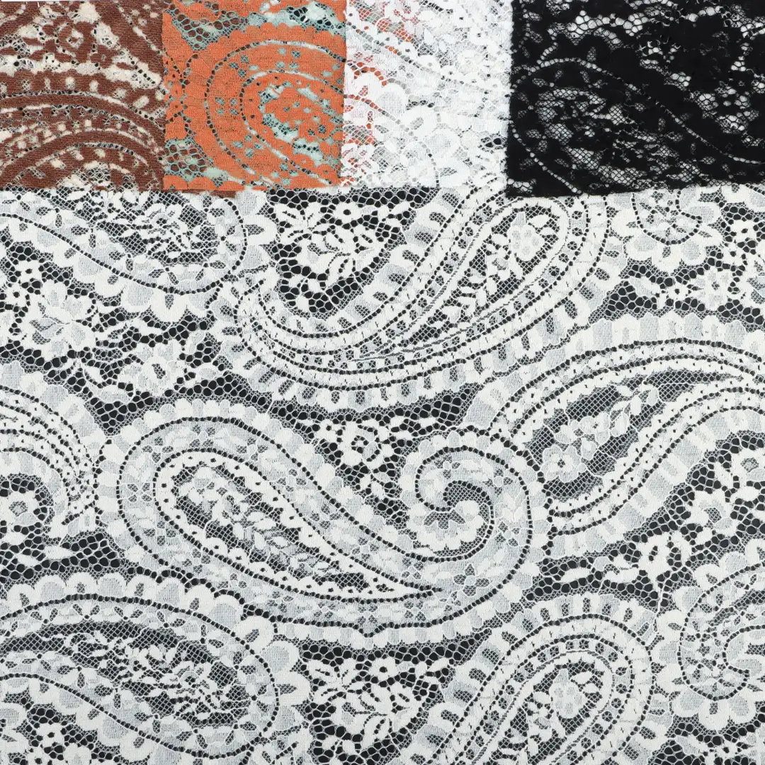 China Fabric for Skirt,Swimsuits Lace Knit Fabric Cotton Nylon white black Light-peach coffee orange color buy from China wholesaler bulk order at wholesale price free worldwide shipping Alibaba