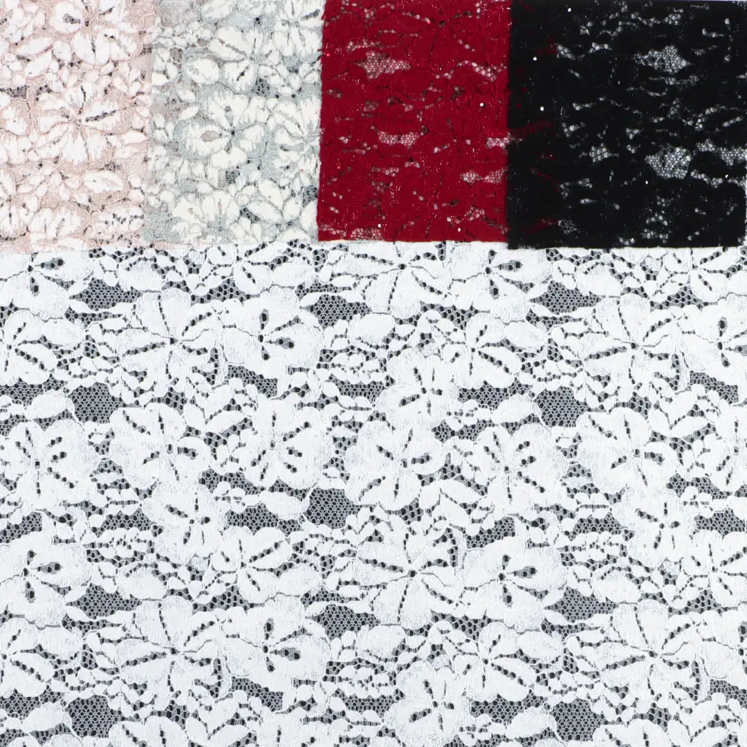 China Fabric for Crop Top,Lingerie,Skirt Lace Knit Fabric Polyester Nylon white、black、Light-peach and gray、white and pink、date red color buy from China wholesaler bulk order at wholesale price free worldwide shipping Alibaba