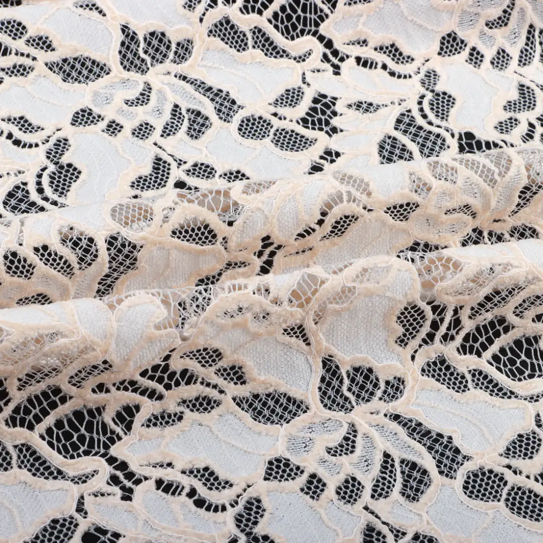 China Fabric for Tank Top,Crop Top,Lingerie,Skirt Lace Knit Fabric Nylon Polyester white、black、orange and Light peach、purple、navy、date red、Light peach color buy from China wholesaler bulk order at wholesale price free worldwide shipping Alibaba