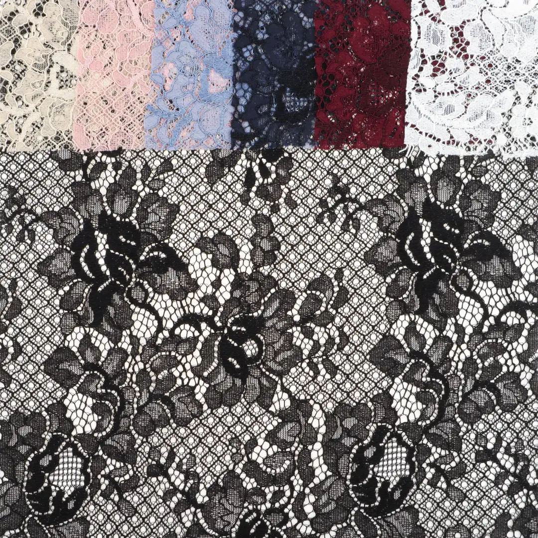 China Fabric for Tank Top,Crop Top,Lingerie,Skirt Lace Knit Fabric Cotton Nylon Rayon white、black、apricot、pink、blue、date red、royalblue color buy from China wholesaler bulk order at wholesale price free worldwide shipping Alibaba