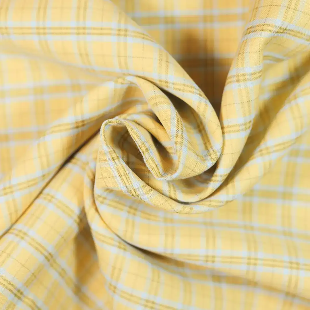China Fabric for Jackets,Overcoat Yarn Dyed Check Woven Blended Fabric Polyester Rayon Spandex yellow color buy from China wholesaler bulk order at wholesale price free worldwide shipping Alibaba