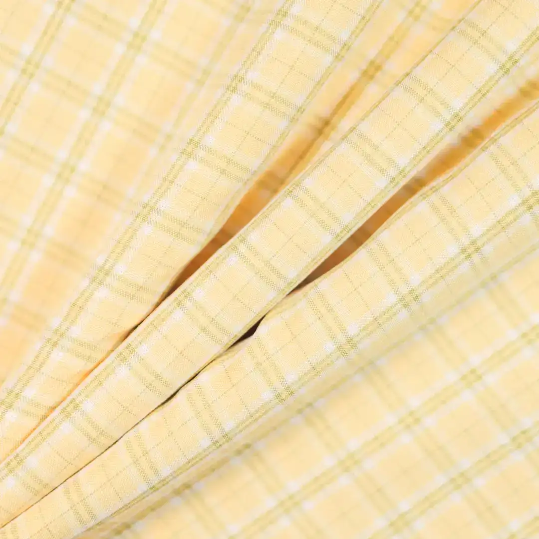 China Fabric for Shirt,Cropped V-Neck Shirt,Tier Midi Shirt Dress Yarn Dyed Check Woven Blended Fabric Polyester Rayon Spandex yellow color buy from China wholesaler bulk order at wholesale price free worldwide shipping Alibaba