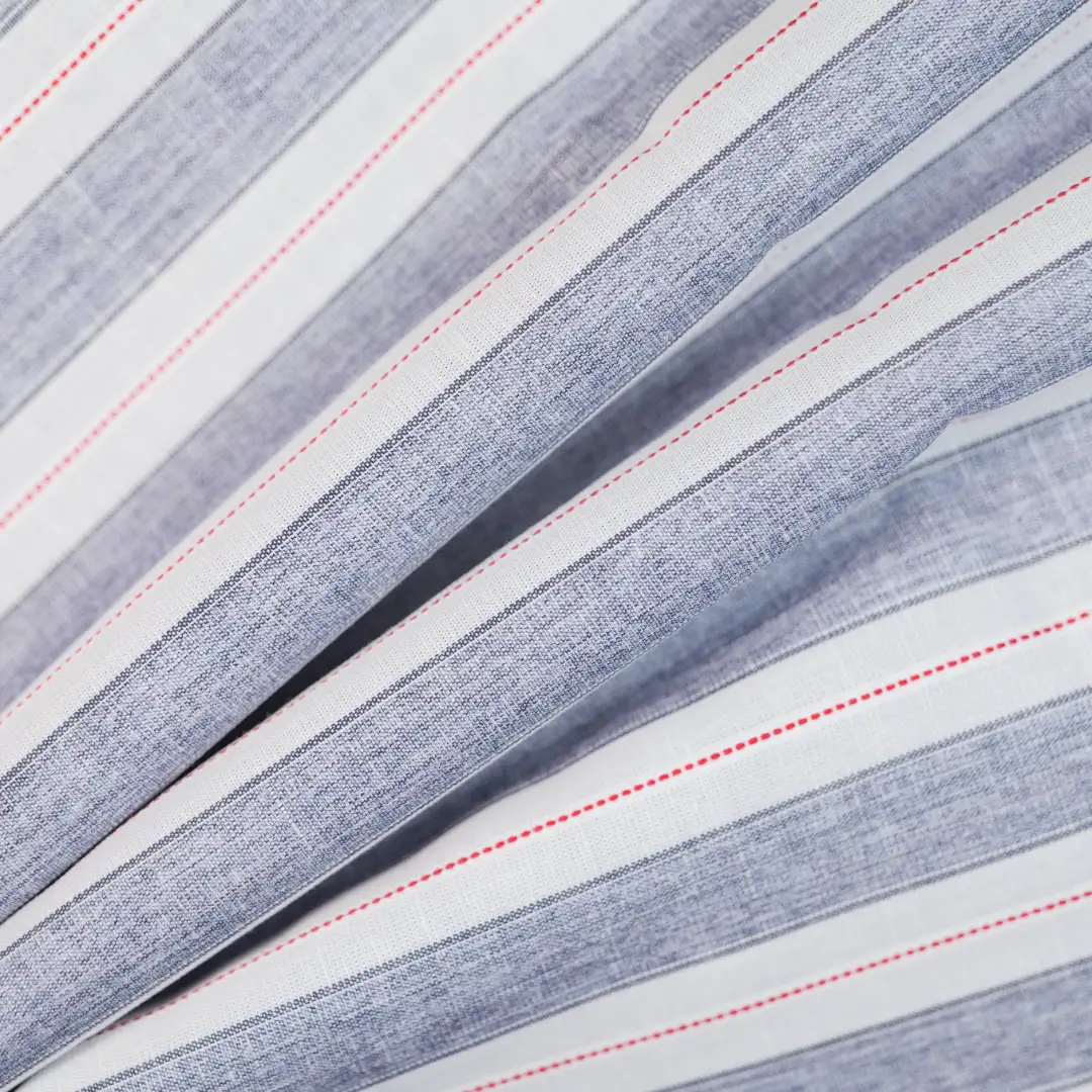 China Fabric for Shirt,Skirt,Cropped V-Neck Shirt Yarn Dyed Stripe Woven Blended Fabric Cotton Linen BLUE color buy from China wholesaler bulk order at wholesale price free worldwide shipping Alibaba