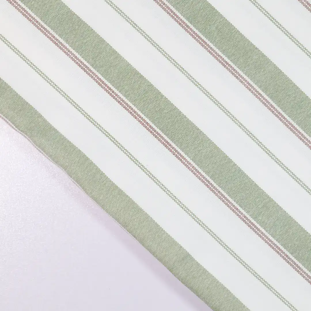 China Fabric for Shirt,Backless Beach Dress Yarn Dyed Stripe Woven Blended Fabric Cotton Polyester green color buy from China wholesaler bulk order at wholesale price free worldwide shipping Alibaba