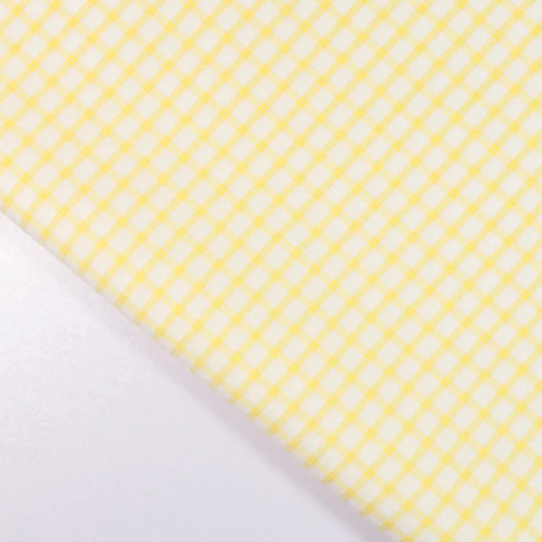 China Fabric for Shirt,French Ruffle Collar Shirt,V-Neck Short Sleeve Shirt V Yarn Dyed Check Woven Blended Fabric Polyester Cotton Spandex yellow color buy from China wholesaler bulk order at wholesale price free worldwide shipping Alibaba