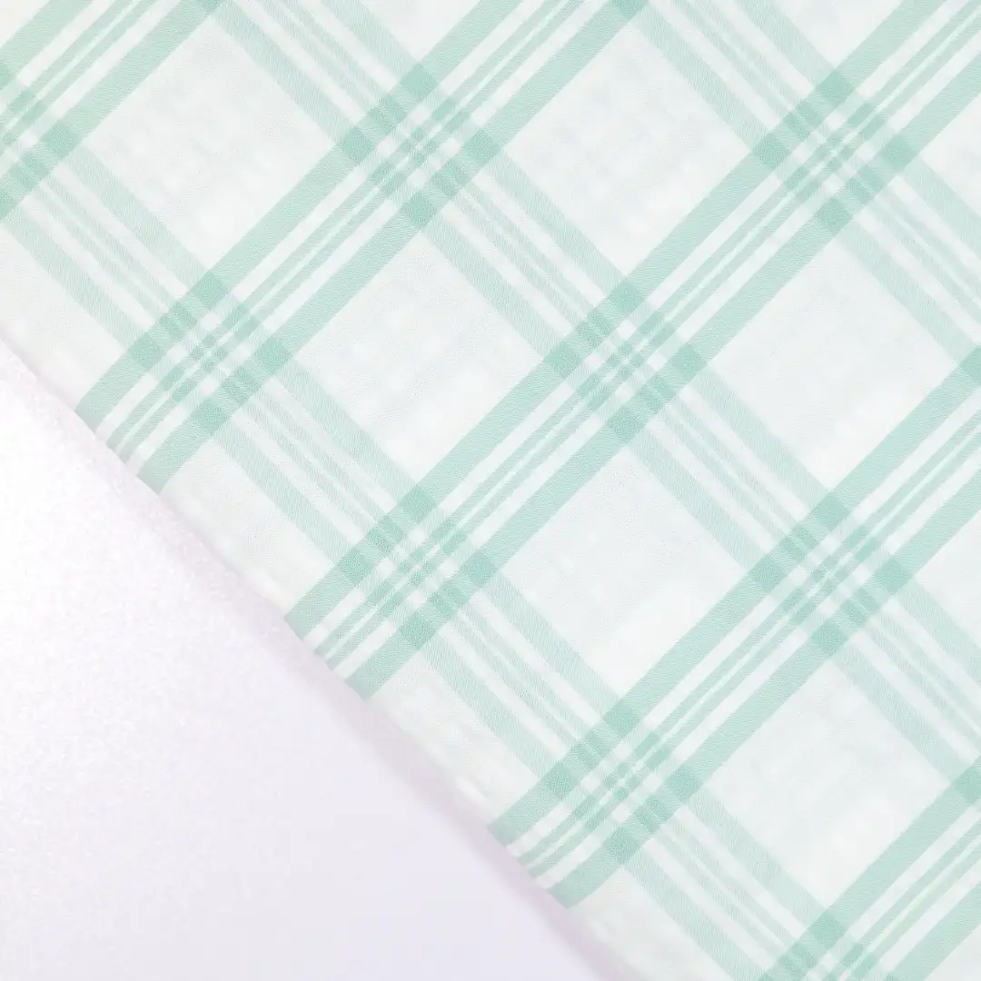 China Fabric for Shirt,Skirt,Backless Beach Dress Yarn Dyed Check Woven Blended Fabric Cotton Polyester GREEN WHITE color buy from China wholesaler bulk order at wholesale price free worldwide shipping Alibaba
